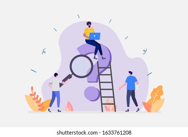 Vector Illustration, Frequently asked Questions Concept,Showing People Characters Standing near Exclamations and Question Marks , Suitable for landing page, ui, web, App intro card, editorial, flyer