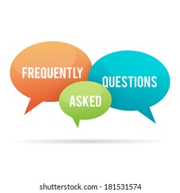 Vector illustration of frequently asked questions, or FAQ, talk bubbles.