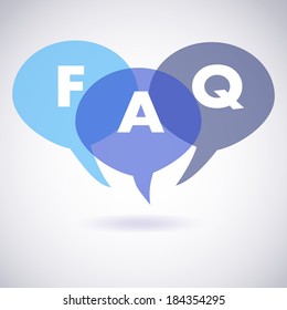 Vector Illustration Of Frequently Asked Questions, Or FAQ, Talk Bubbles.