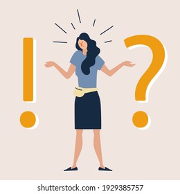 Ilustración vectorial de las preguntas más frecuentes de signos de exclamación y signos de interrogación, respuesta a preguntas conceptuales.