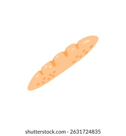 Vector illustration of a fresh baguette with crispy golden crust. Ideal for bakery branding, breakfast menus, and rustic food designs