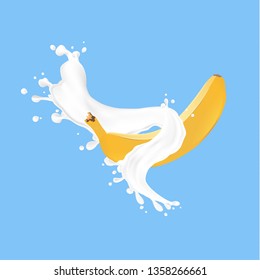 vector illustration of fresh bananas with splash liquid