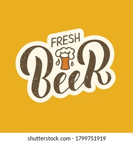 Vector illustration of fresh beer lettering for bottle stickers, banner, greeting card, advertisement, poster, invitation, shop signage, web design or print. Handwritten text for beer festival 
