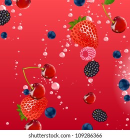 Vector Illustration of Fresh Berries falling in Liquid