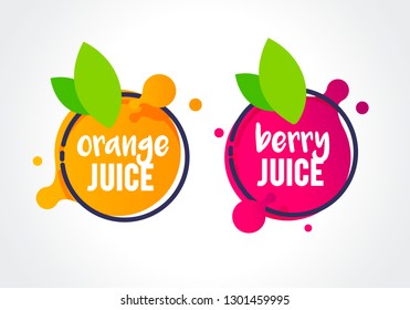 Vector Illustration fresh berry and orange fruit label icon. healthy juice design sticker.