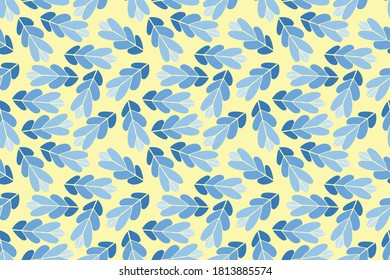vector illustration fresh blue yellow nature foliage flower leaves repeat seamless pattern doodle cartoon style. Great for fabric packaging wallpaper