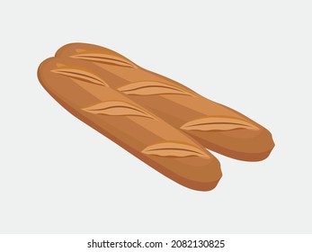 Vector illustration of fresh bread baguette, long loaf bakery, on isolated background