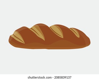 Vector illustration of fresh bread baguette, long loaf bakery, on isolated background