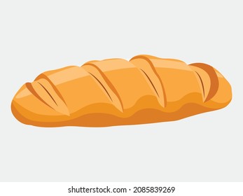 Vector illustration of fresh bread baguette, long loaf bakery, on isolated background