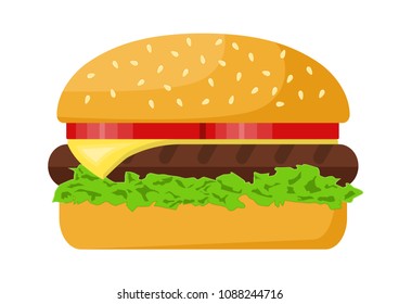 Vector illustration. Fresh burger on white background.