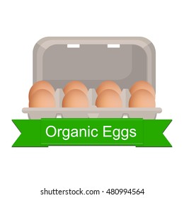Vector illustration fresh chicken brow eggs in box. Organic eggs concept