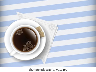 Vector illustration of fresh coffee with brown sugar on the table