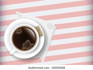 Vector illustration of fresh coffee with brown sugar on the table