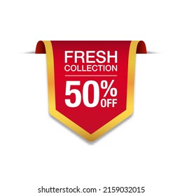 Vector illustration of fresh collection label ribbon. Suitable for design element of e commerce promotion, online shop advertising, and realistic discount badge ribbon.