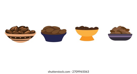 Ilustración vectorial de dátiles frescos para el Ramadán, que simbolizan la comida tradicional islámica, el ayuno, las comidas iftar y el patrimonio cultural, diseñados en un estilo limpio y moderno para temas religiosos y festivos.