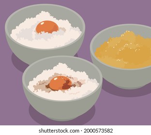 vector illustration of fresh egg on rice