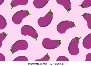 Vector de planta de berenjena fresca patrón, fruto o fondo natural sin soldadura