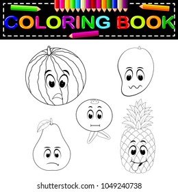 vector illustration of fresh fruit with face coloring book