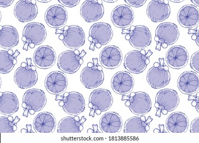 vector illustration fresh fruit purple mangosteen tropical food repeat seamless pattern doodle cartoon style. Great for fabric packaging wallpaper