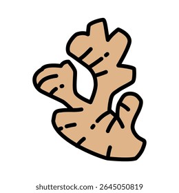 Ilustração vetorial de uma raiz de gengibre fresco com contorno preto arrojado, simbolizando tempero natural e ingrediente saudável