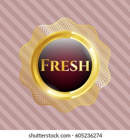 Vector Illustration of Fresh gold emblem in maroon color
