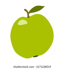 vector illustration, fresh green apple, flat cartoon design style.