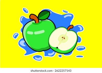 vector illustration fresh green apple on yellow background