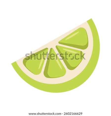 Vector illustration of a fresh green lime slice with a vibrant juicy interior. The outer rind is light green, and the inside is segmented with a slightly translucent effect, giving it a realistic look