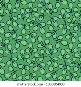 vector illustration fresh green little cute nature foliage leaves repeat seamless pattern doodle cartoon style. Great for fabric packaging wallpaper