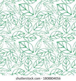 vector illustration fresh green nature foliage leaves repeat seamless pattern doodle cartoon style. Great for fabric packaging wallpaper