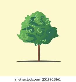 Una Ilustración vectorial de un árbol fresco y verde con un dosel lleno y frondoso y un tronco detallado. El diseño vibrante y natural es perfecto para temas ecológicos, escenas al aire libre y proyectos ambientales