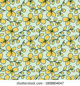 ilustración vectorial hojas de flores de follaje de naturaleza verde fresco repiten el estilo de dibujo de doodle sin fisuras. Estupendo para el embalaje de tela