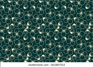 vector illustration fresh green yellow nature foliage flower leaves repeat seamless pattern doodle cartoon style. Great for fabric packaging wallpaper