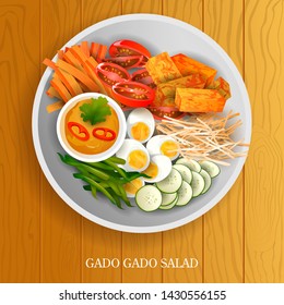 vector illustration of Fresh and Healthy Gado Gado Salad Salad on wooden background