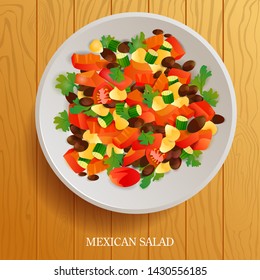 vector illustration of Fresh and Healthy Mexican Salad on wooden background