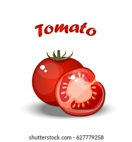 Vector illustration of fresh healthy tomato, Summer healthy food design. vegetarian or diet vegetable menu.