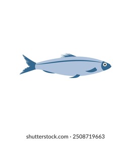 Ilustração vetorial de peixe fresco do oceano de arenque no branco. Para menu, rótulo, receita, embalagem do produto. Elemento de projeto oceanfood. Para promoção de ação e publicidade, mockup. EPS 10.