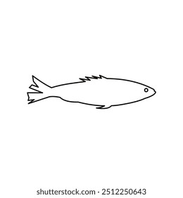 Vector illustration of fresh herring ocean fish, outline on white. For menu, label, recipe, product packaging. Oceanfood design element. For action promotion and advertising, mockup. EPS 10
