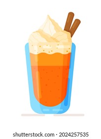 Vector illustration of a fresh, hot fall latte. Autumn atmosphere.