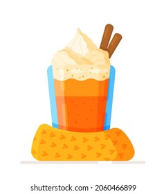 Vector illustration of a fresh, hot fall latte. Autumn atmosphere.