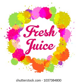 Vector illustration, Fresh Juice text on an abstract ink splash background. 