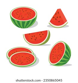 vector illustration of Fresh and juicy whole watermelons and slices
