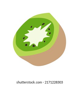 vector illustration, fresh kiwi fruit slice, flat cartoon design style.