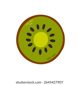 Vector illustration of a fresh kiwi slice with seeds and vibrant green color. Suitable for food packaging, healthy product branding, nutrition visuals, and summer design