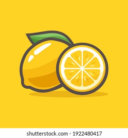 Vector illustration of a fresh lemon fruit in whole and split shape.