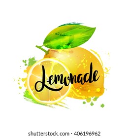 Vector illustration of fresh lemon. Isolated. Lemonade lettering. Creative artistic fruit.