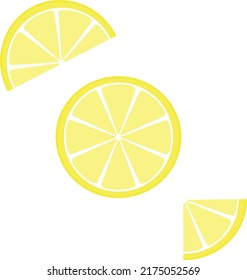 Vector illustration of fresh lemon, a slice of lemon, lemon and a half. Vector isolated on white background