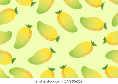 Vector illustration of fresh mango seamless pattern, fruit or nature background