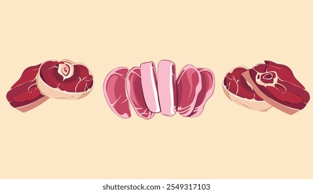 vector illustration of fresh meat collection with a simple and detailed design concept