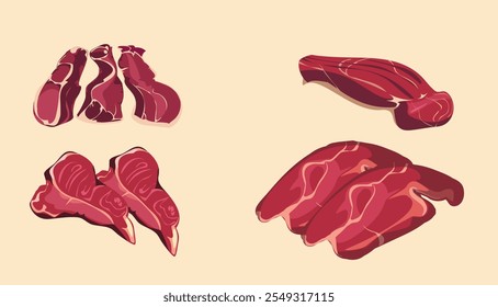 vector illustration of fresh meat collection with a simple and detailed design concept